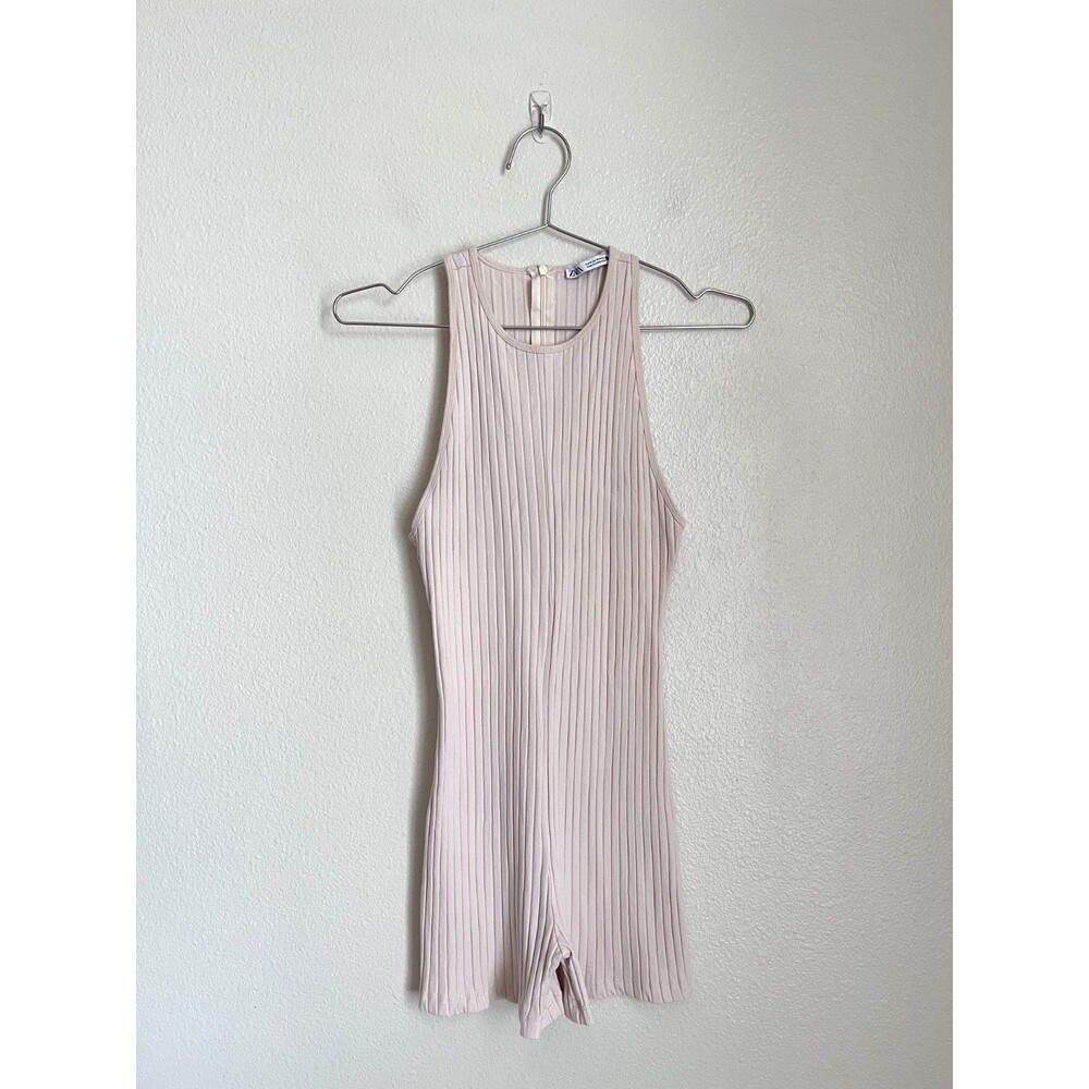 Zara Ribbed Short Jumpsuit Romper in Cream Size MEDIUM
